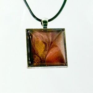 Artistic Square Pendant Necklace in Brown and Gold